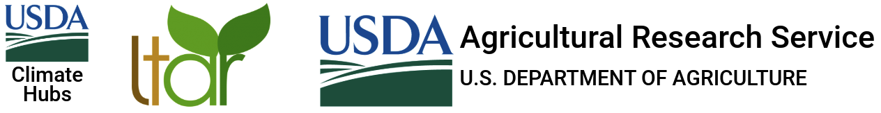 USDA, Climate Hubs, LTAR, and ARS logos